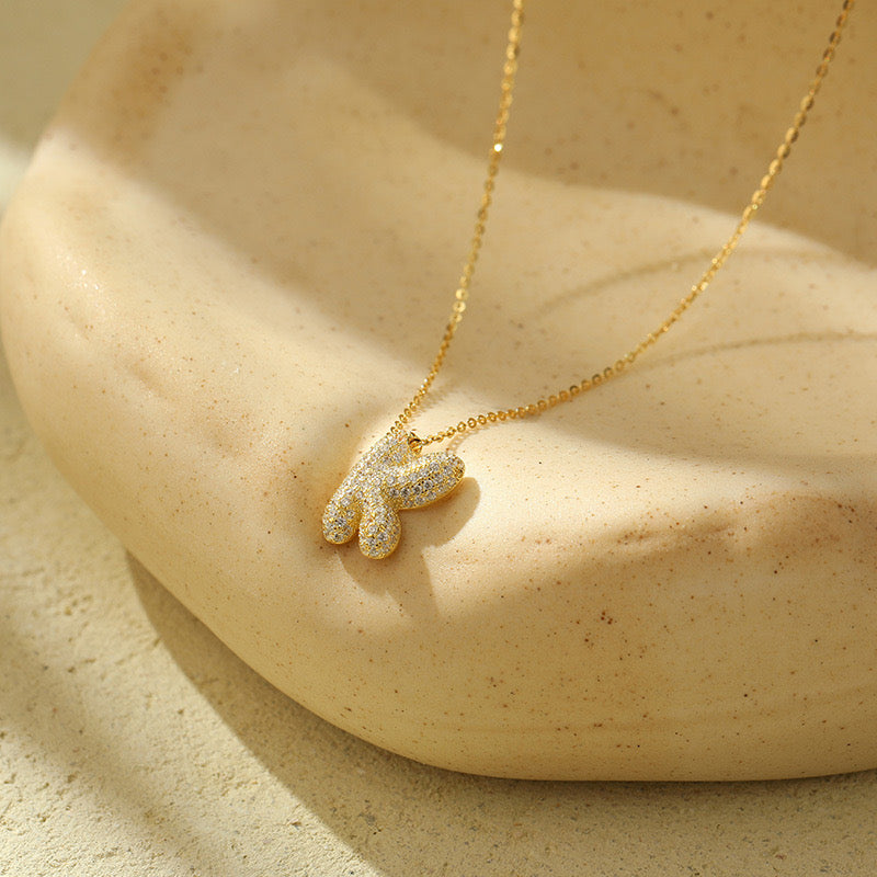 Bubble Pave Initial Necklace