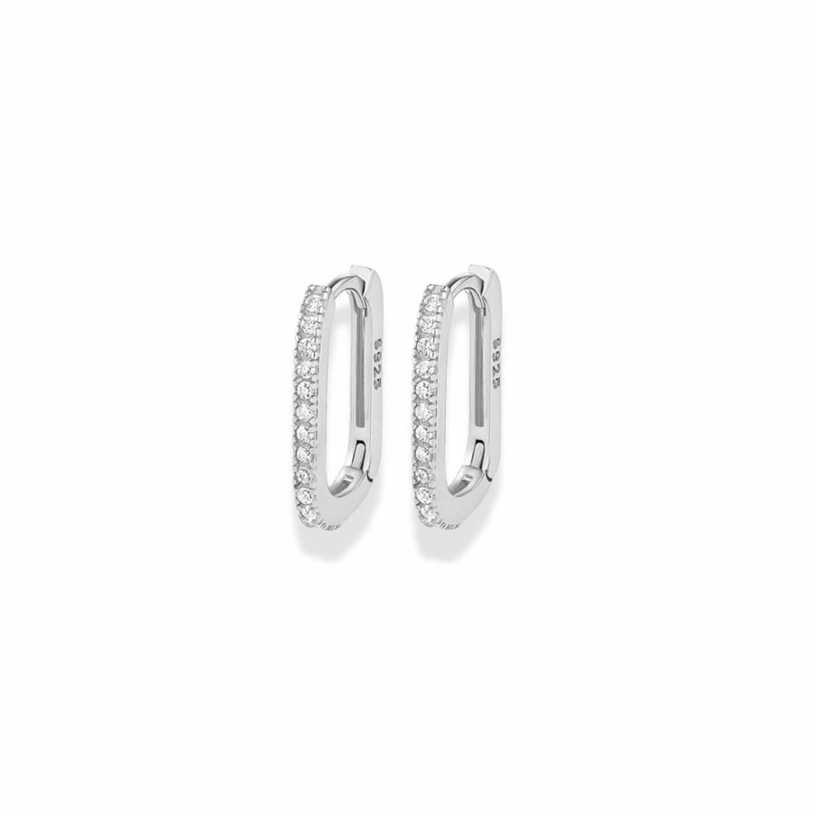 Rectangular pave huggie hoop earrings