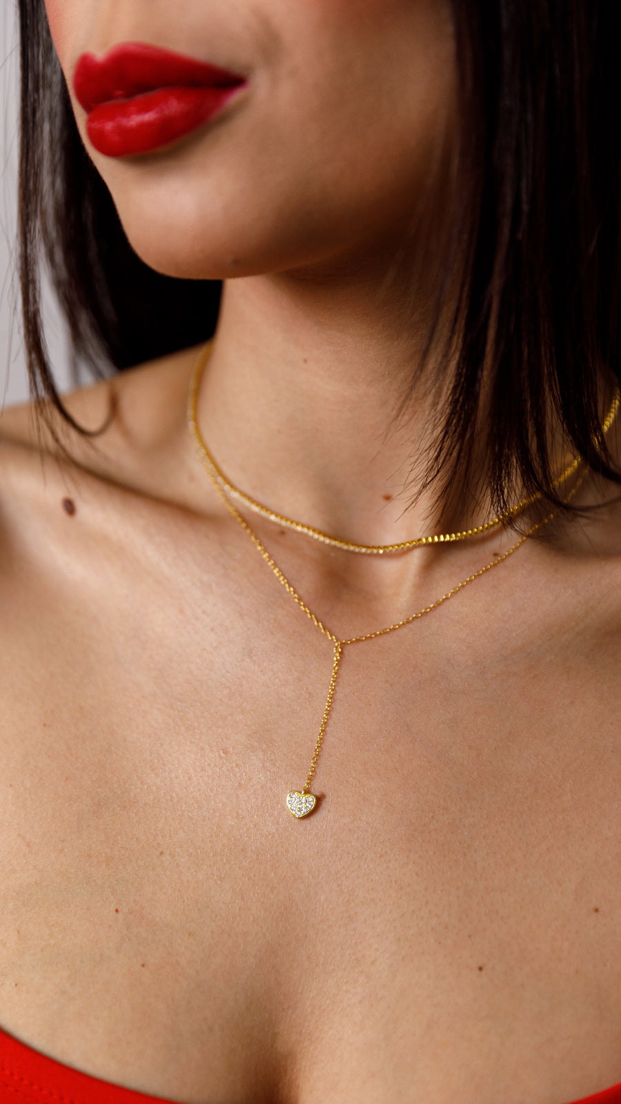 Lariat pave heart necklace