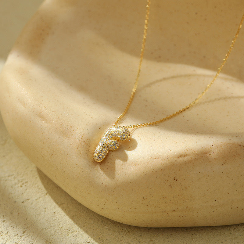 Bubble Pave Initial Necklace