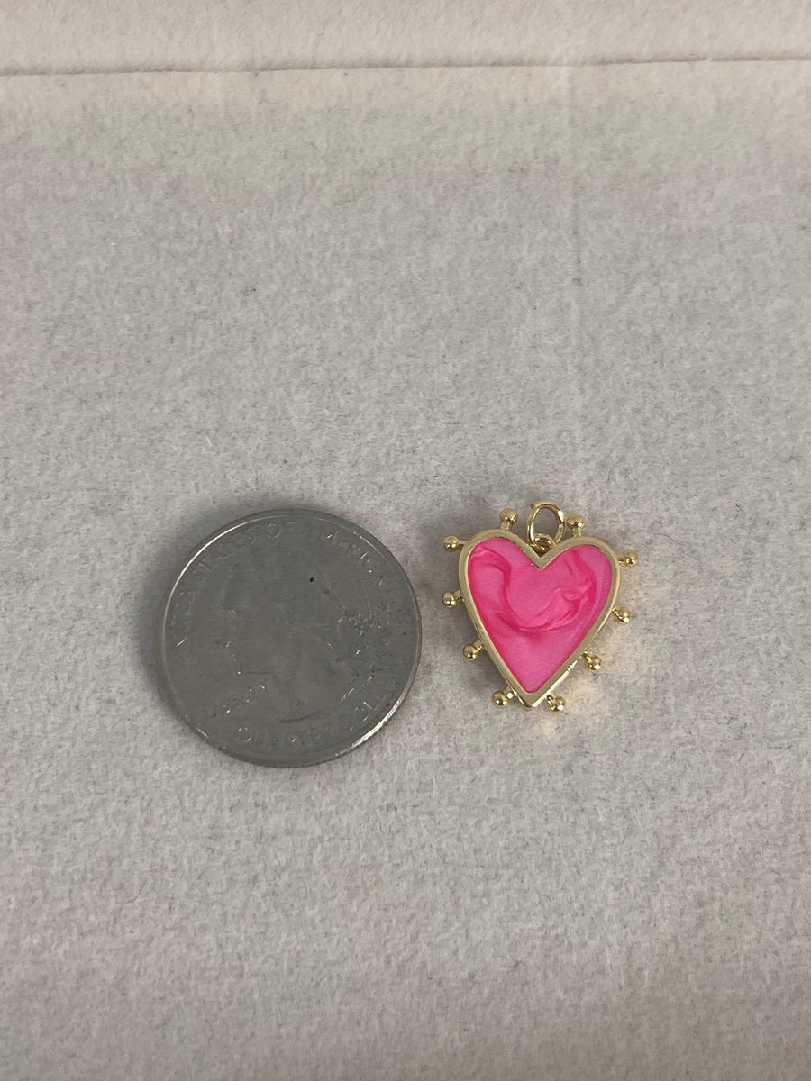 Pink marble heart beaded charm