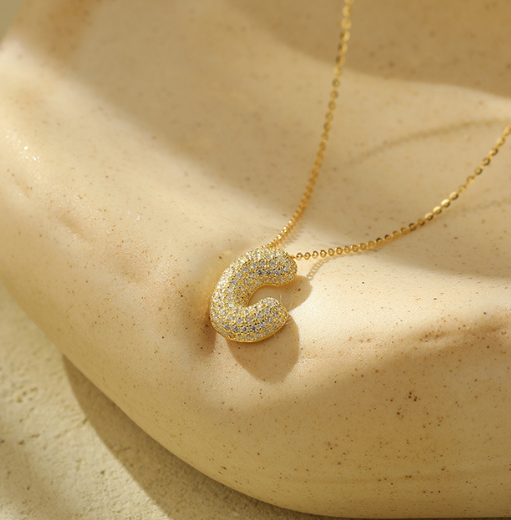 Bubble Pave Initial Necklace