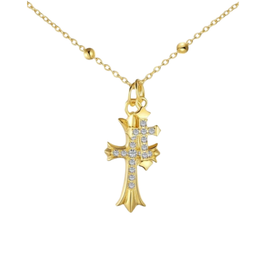 Cross beaded pave necklace