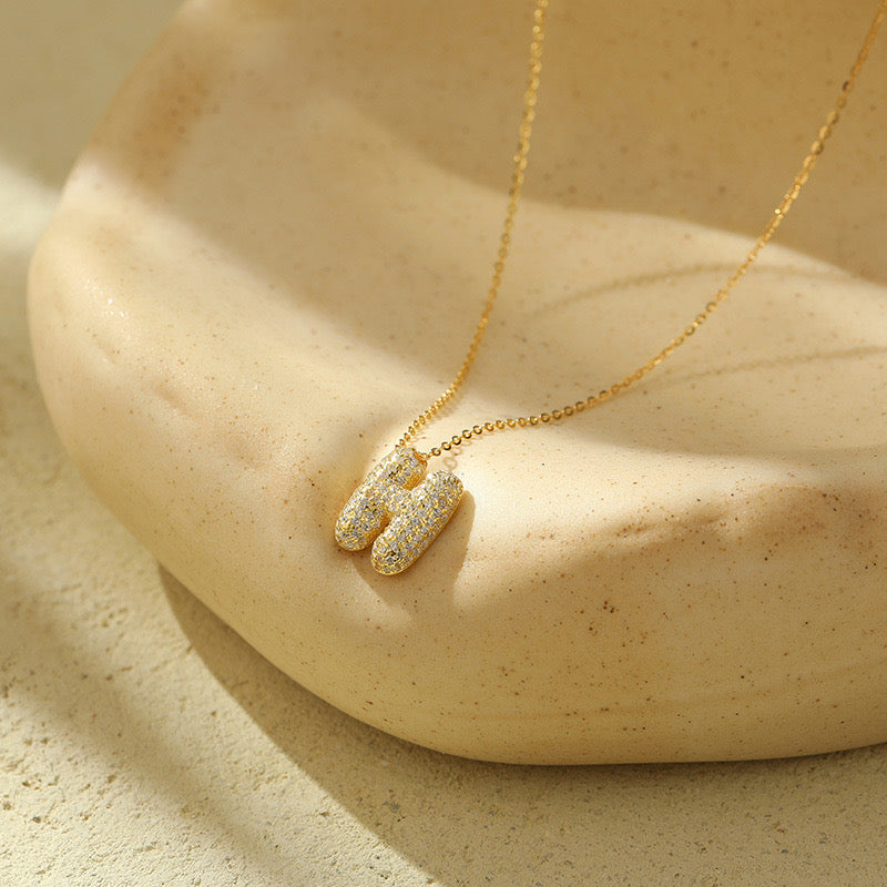 Bubble Pave Initial Necklace