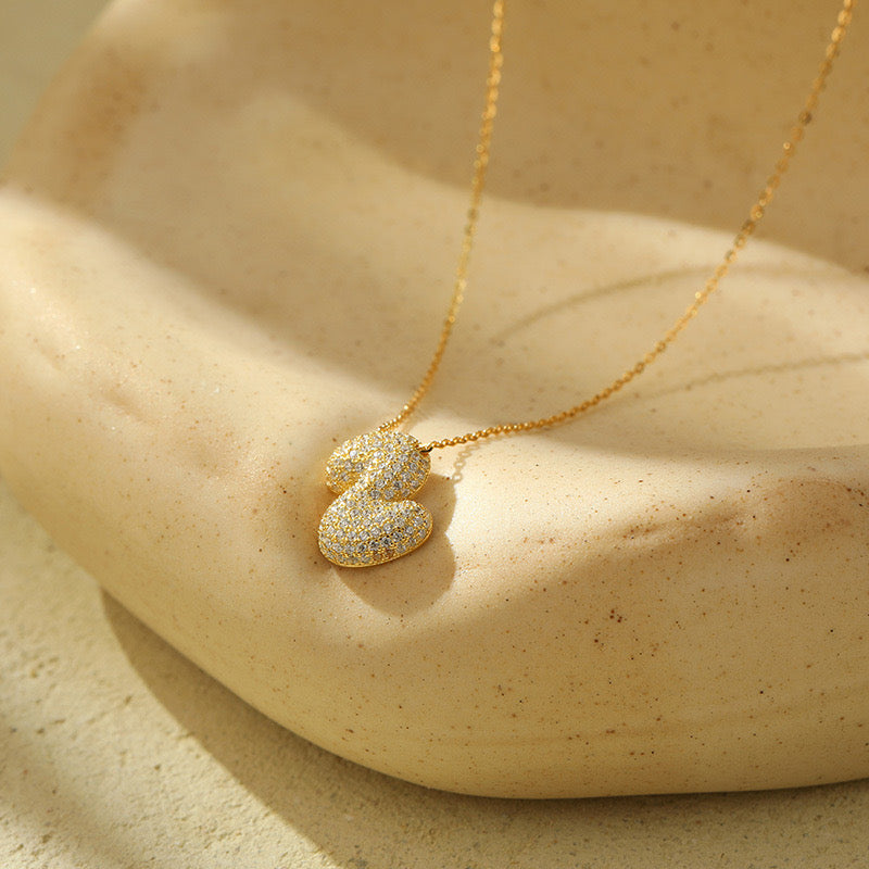 Bubble Pave Initial Necklace