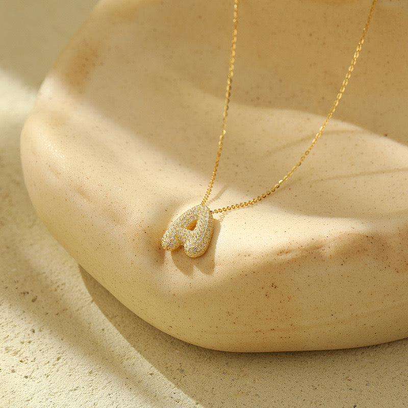 Bubble Pave Initial Necklace