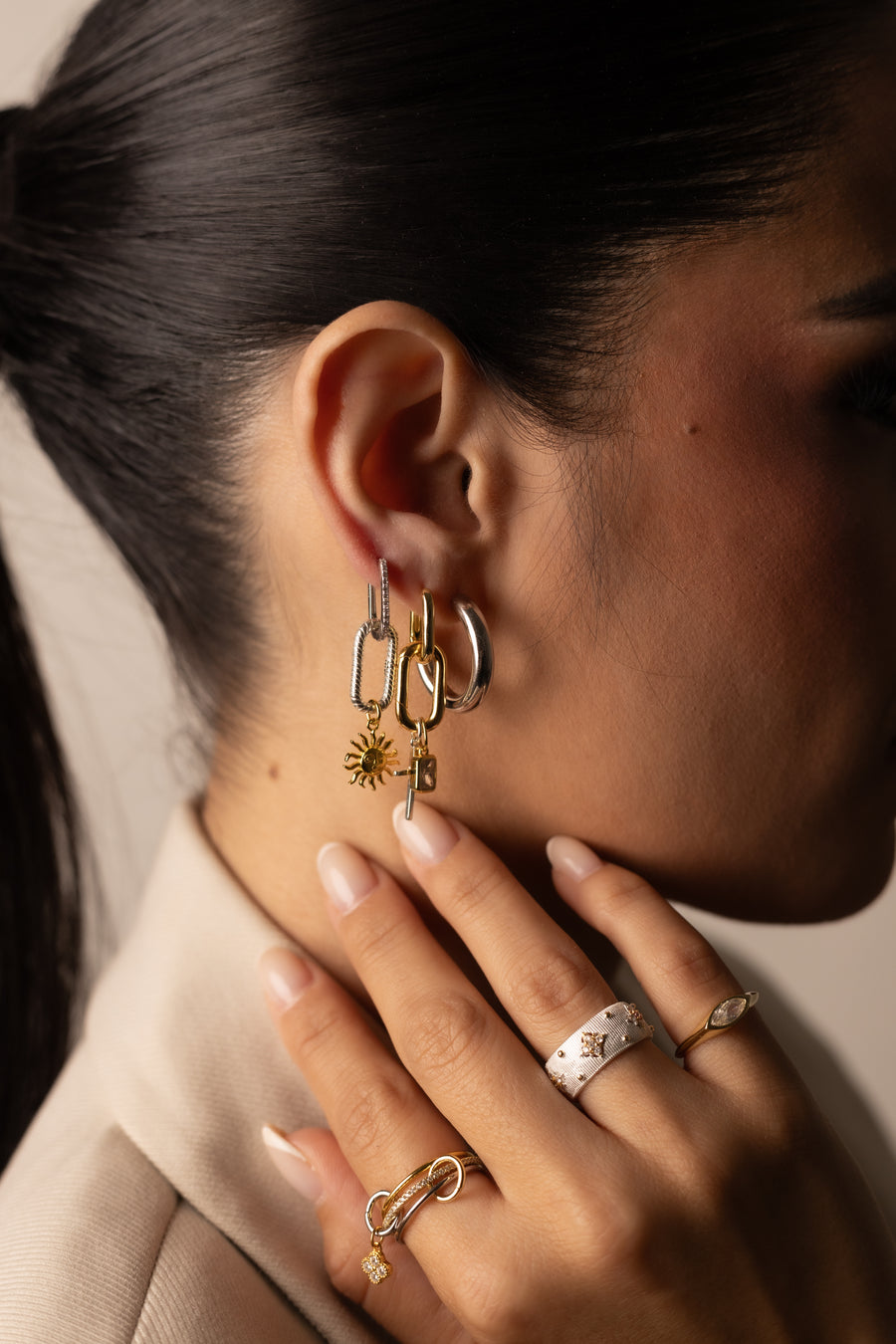 Rectangular chunky huggie hoop earrings