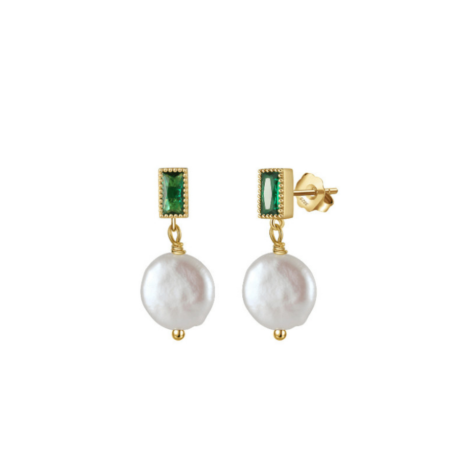 Pearl green stone stud earrings