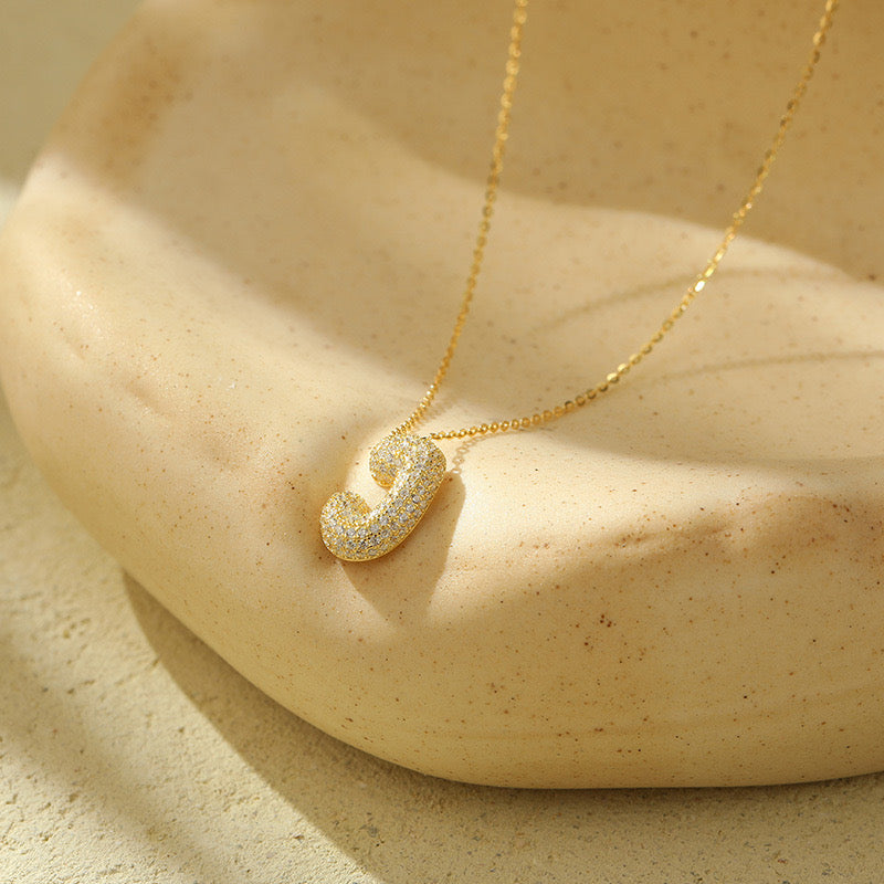 Bubble Pave Initial Necklace