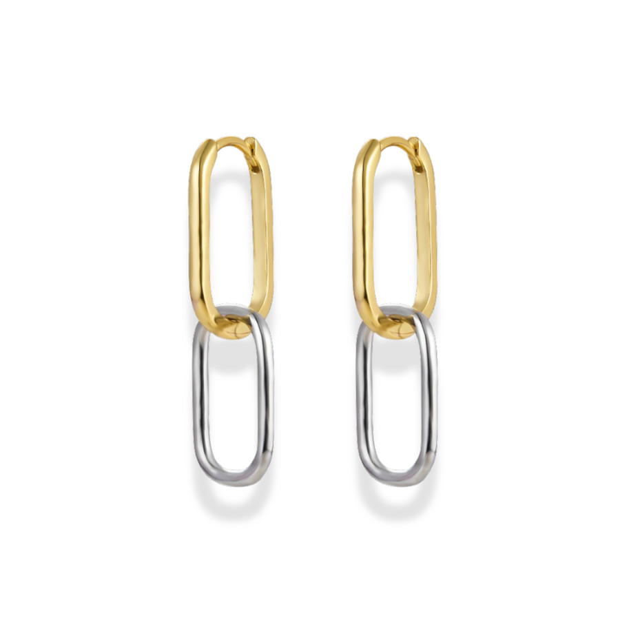 Rectangular two tone Huggie hoop earrings