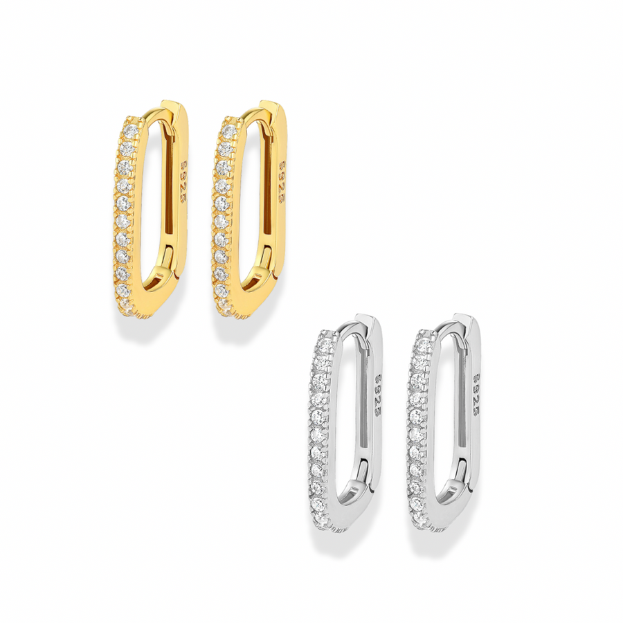 Rectangular pave huggie hoop earrings