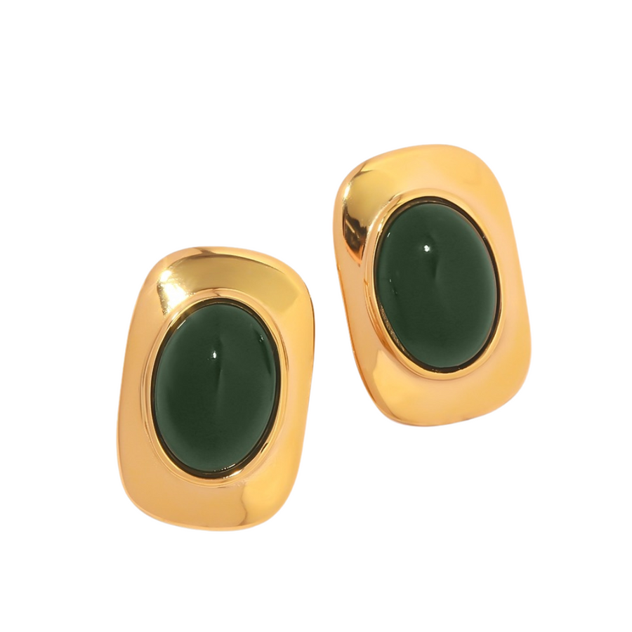 Trendy square green stud earrings