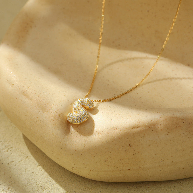 Bubble Pave Initial Necklace