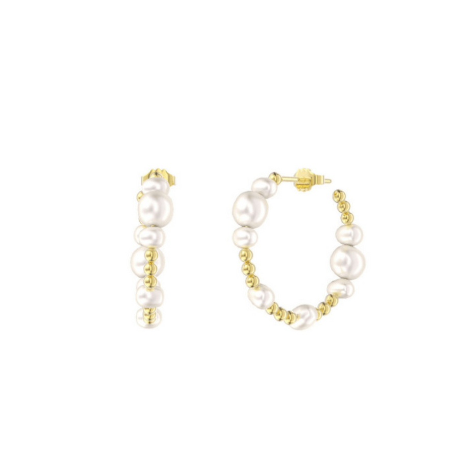 Beaded pearl half hoop earrings