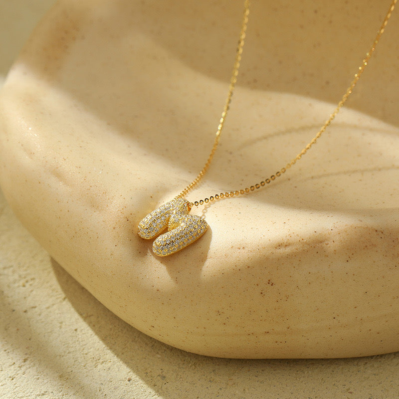 Bubble Pave Initial Necklace