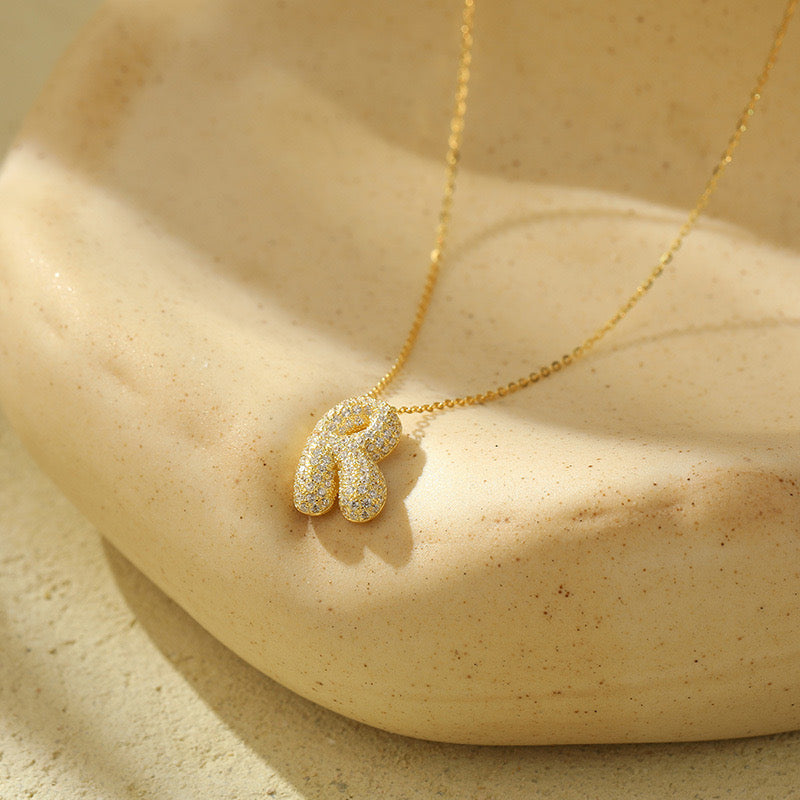 Bubble Pave Initial Necklace