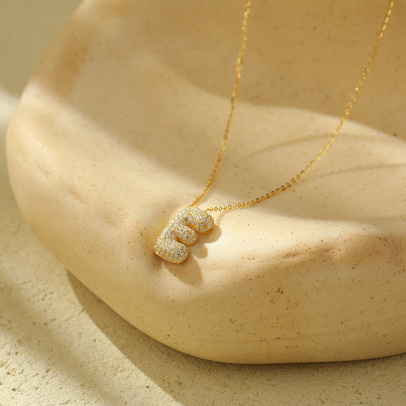 Bubble Pave Initial Necklace