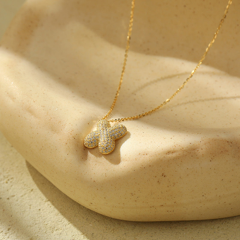 Bubble Pave Initial Necklace