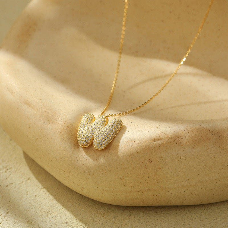 Bubble Pave Initial Necklace