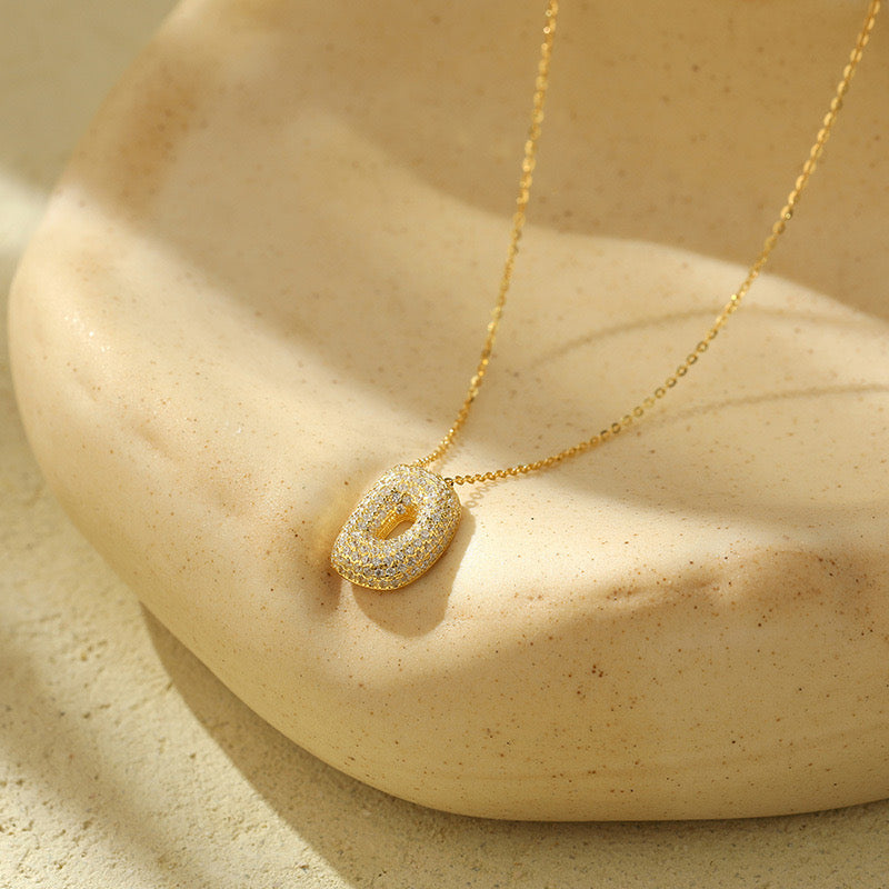 Bubble Pave Initial Necklace