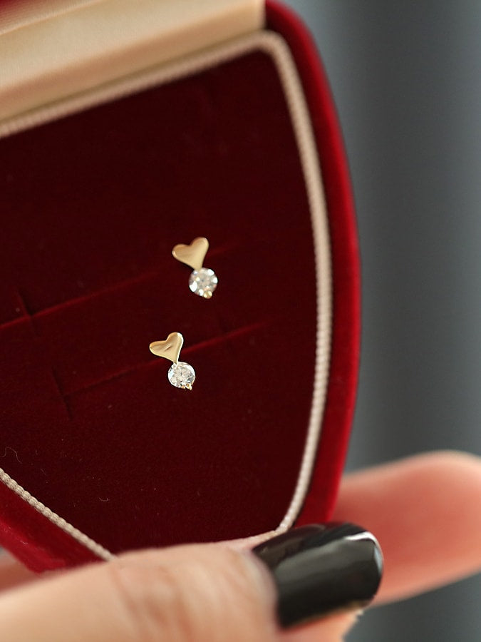 Tiny pave heart stud earrings