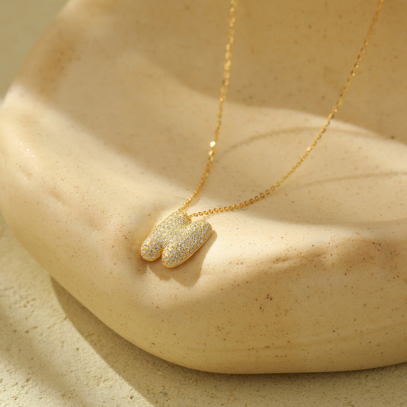 Bubble Pave Initial Necklace