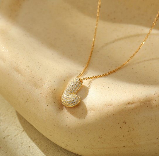 Bubble Pave Initial Necklace