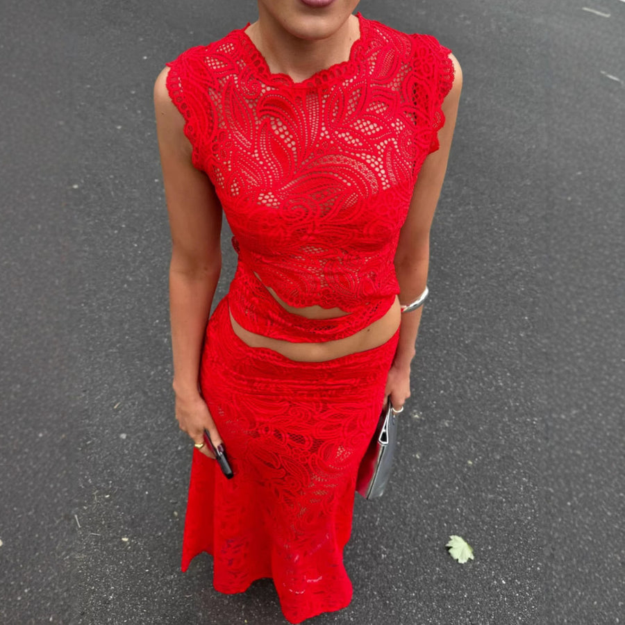 Red Lace Skirt Set *PRE ORDER*
