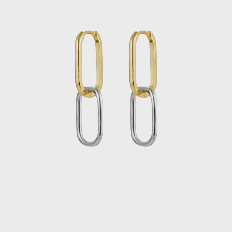 Rectangular two tone Huggie hoop earrings